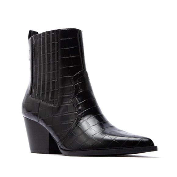 Brand new in box Vegan Leather Ankle Cowboy Boots in Black Croc - Picture 5 of 9